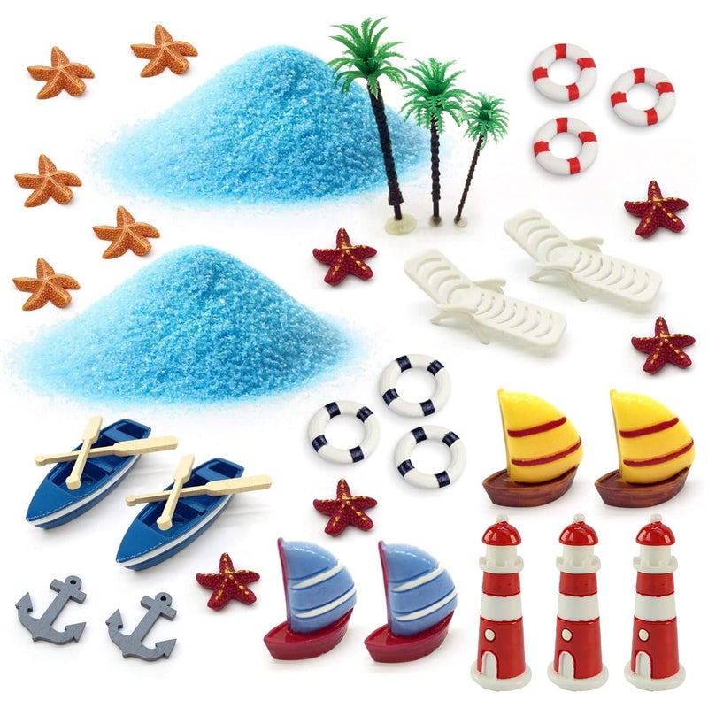 ornerx Miniature Fairy Garden Ornament Kit Summer Beach 34 Pcs - Image 1